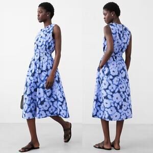 New $140 BANANA REPUBLIC Floral Midi Dress Pull-On Banded Waist Brunch Tea Party